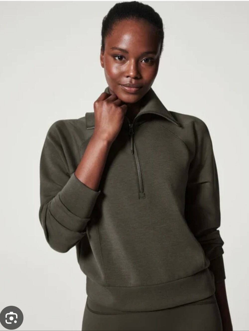 SPANX Air Essentials Olive Green Half-Zip Pullover Sweatshirt Sz. L Extra Soft